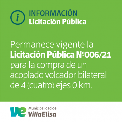 Permanece vigente la Licitación Pública para la compra de un acoplado volcador