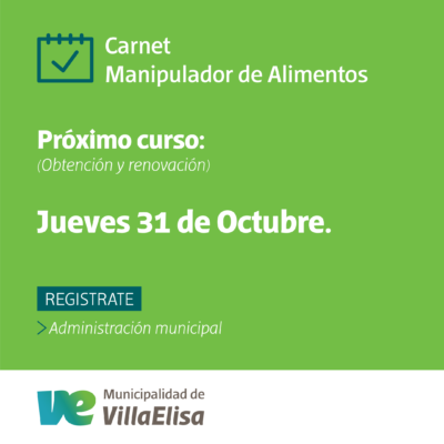 Próximo curso para obtener el Carnet de Manipulador de Alimentos