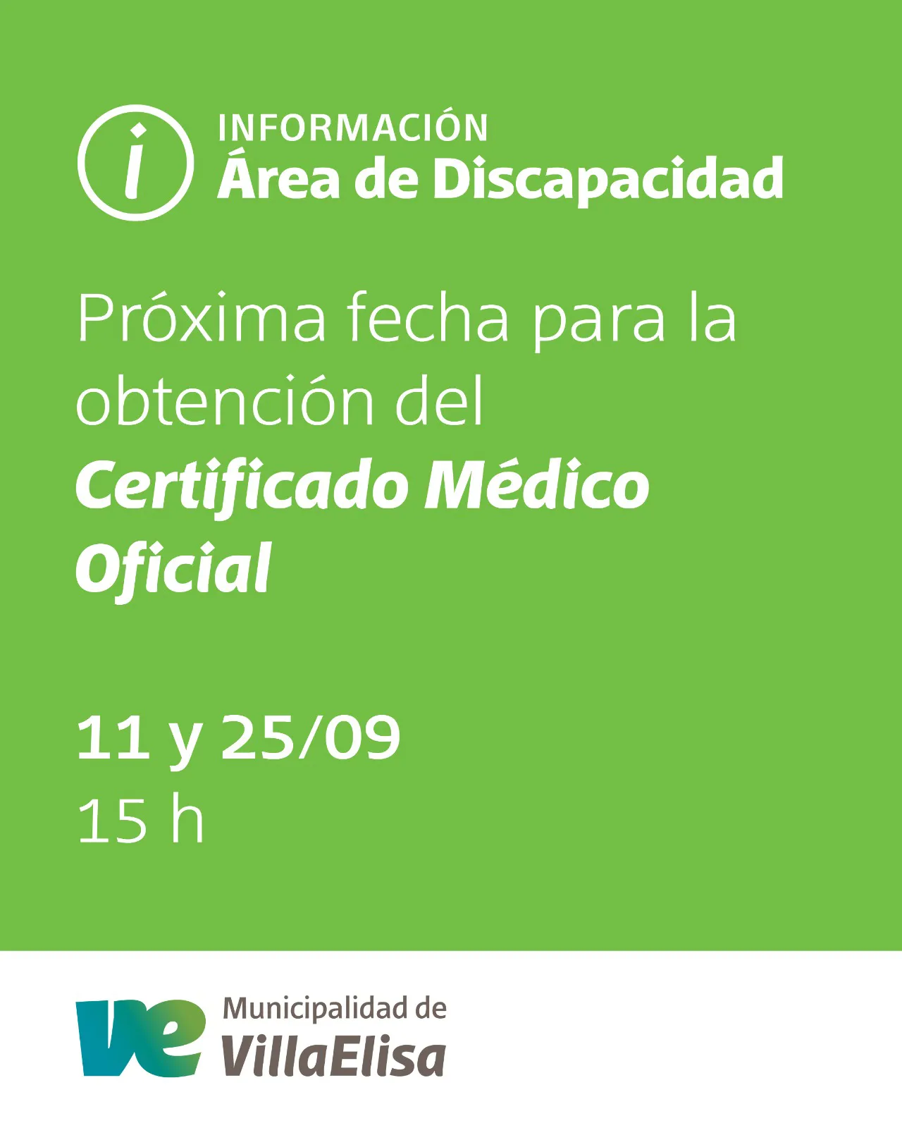 Dos nuevas fechas en septiembre para obtener el CMO en Villa Elisa