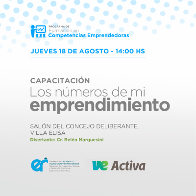 Villa Elisa Activa invita a una capacitación sobre “Los números de mi emprendimiento”