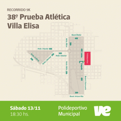 Circuito confirmado para la Prueba Atlética Ciudad de Villa Elisa